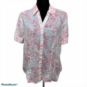 Van Heusen Floral Blouse Top Button Down XL